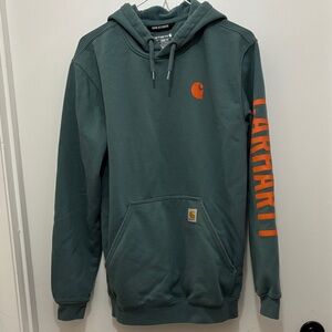 Carhartt Teal Hoodie with Orange Accents